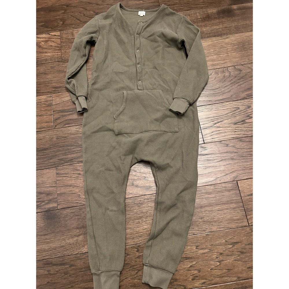 The Simple Folk Olive One Piece Romper Size 6 - 7 Kids Waffle Knit The Long John